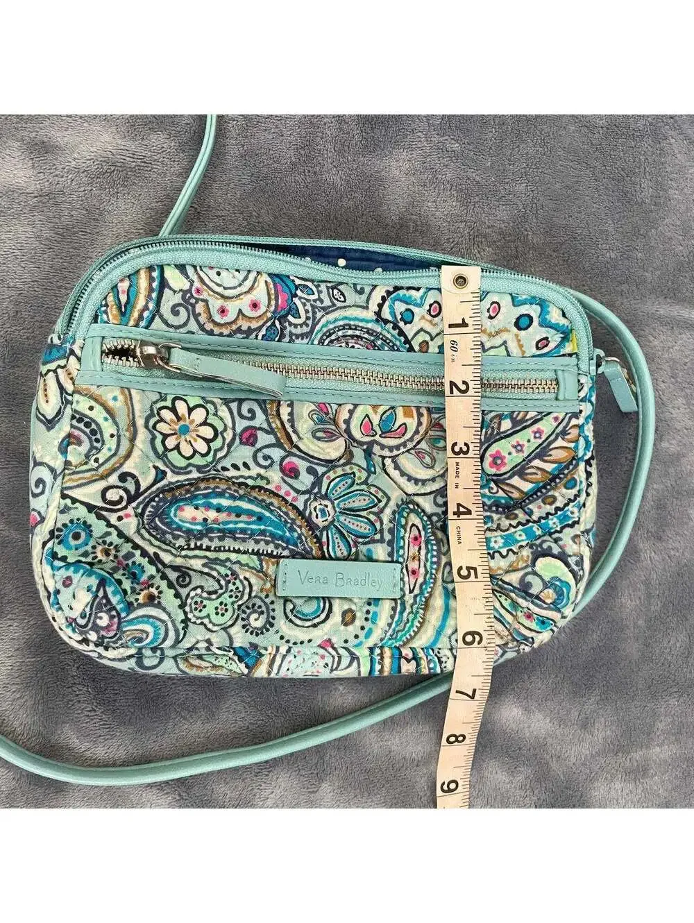 Vera Bradley RFID All in One Crossbody Bag Quilted Paisley Turquoise Blue Wallet